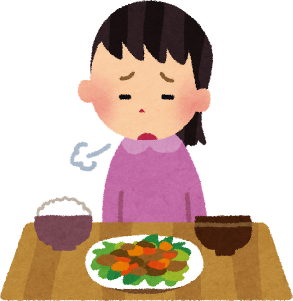 Illustration of a Girl with No Appetite Sitting at a Table with Food